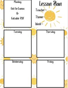 a lesson plan with sun and clouds on it, for the classroom to learn how to use