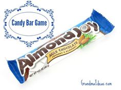 an almond bar is sitting on top of a white background with the words, candy bar game