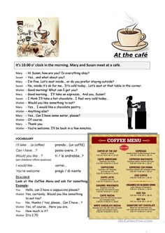 the menu for coffee is shown in this image