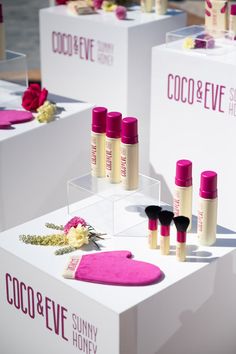 several different types of beauty products are on display at the store's showroom