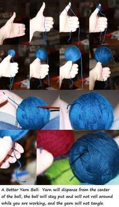 instructions to crochet a ball of yarn with the help of knitting needles