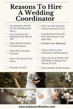 a wedding checklist with the words reason to hire a wedding coordination