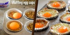 an egg is sitting on top of some muffins in tins next to other cupcakes