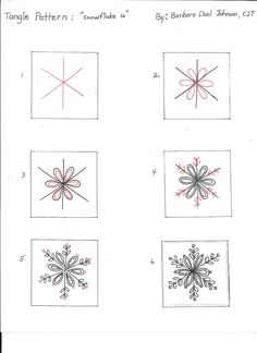 four squares with different designs on them, one has snowflakes and the other has flowers