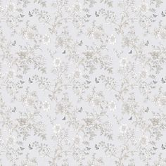 a white and grey wallpaper with flowers