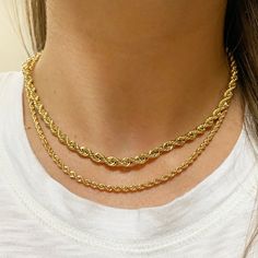 14k gold large rope chain necklace SPECIFICS • 14k large rope chain is available fixed at 16", 18", or 20" with lobster clasp closure• chain is approx. 4mm wide• available in yellow gold only Pretty Jewelry Necklaces, Real Gold Jewelry, Gold Rope Chains, Rope Chain Necklace, Pretty Jewelry, Gold Choker Necklace, Gold Choker, Pretty Jewellery, Rope Chain