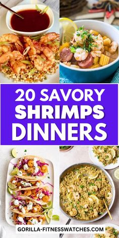 20 savory shrimp dishes with text overlay