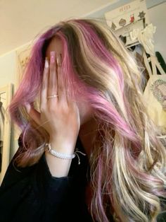 Hair Color Ideas For Brunettes Color, Pink And Brown Highlights In Black Hair, Brown Hair Pink And Blonde Highlights, Good Highlight Colors For Brown Hair, Brunettes With Pink Highlights, Different Dyed Hair Colors, Highlight Tips Of Hair, Skunk Hair On Blonde, Pink Highlights With Brown Hair