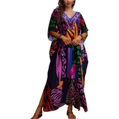 *Versatile Size Options: This Kaftan Maxi Beach Dress Is Suitable For S,M,L,Xl,Xxl,3xl, Bust: 61.0" Length: 53.9" Shoulder: 34.6"Catering To Various Body Types. *Flowing Kaftan Design: Featuring An Elegant Kaftan-Style Design, It Exudes Charm Whether You're At The Beach Or On Vacation. Its Maximum Length Provides Ample Coverage And Protection While Maintaining A Light And Airy Feel. *High-Quality Synthetic Silk Fabric: Crafted From Lightweight Synthetic Silk Fabric, This Moomoo Dress For Women E Colorful Short Sleeve Maxi Dress For Beach, Vibrant Short Sleeve Maxi Dress For Vacation, Vibrant V-neck Kaftan For Vacation, Colorful V-neck Kaftan For The Beach, Vibrant Short Sleeve Beach Maxi Dress, Vibrant Short Sleeve Maxi Dress For Beach, Vibrant Short Sleeve Maxi Dress For The Beach, Multicolor Casual Kaftan For Beach Party, Multicolor Print V-neck Maxi Dress For Vacation