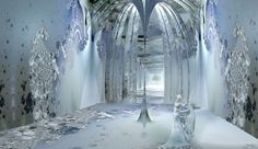 an image of a woman standing in the middle of a room that looks like it is made out of ice