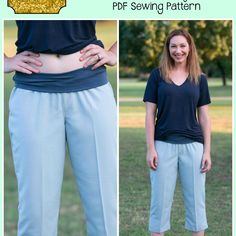 These loose, relaxed fit pants will help get you through those warmer months in comfort! Drafted for non-stretch woven fabrics with a softer drape (linen, linen blends, rayon, chambray, crepe) will keep you cool in the summer.  They are a looser through high hip and hip, pull on pant that come in semi-fitted through legs and have a slight boot cut flare for pant length. Options are endless! Shorter shorts with curved hem or cuffed (optional button tab), bermuda length shorts, capri length an... Gym Clothes Women, Over 50 Womens Fashion, Yoga Pants Outfit, Wearing Clothes