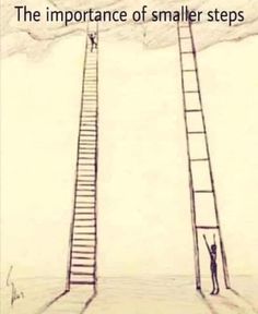 a drawing of two ladders reaching up into the sky with one man standing on top