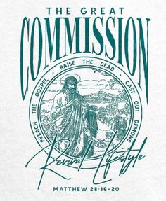 the logo for the great commission, featuring an image of jesus on a white background