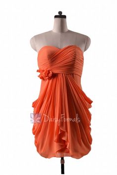 In stock,Ready to Ship - Sheath Orange Chiffon Cocktail Bridesmaid Dress (BM332N) - (#22 Orange, Sz10) Simple Cocktail, Cocktail Bridesmaid Dresses, Easy Cocktails, Matching Dresses, Mustard Yellow