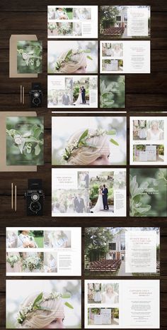 the wedding album is open and ready to be used as a brochure or book