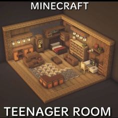 a minecraft bedroom is shown with the text teenager room on it's side