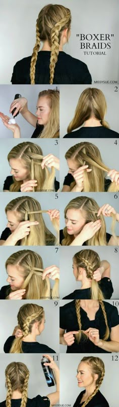 Boxer braids are everything. They are currently the “it” hairstyle and blowing up on Instagram. If you haven’t mastered them yet then now is your chance! This hairstyle is quick and easy and not only perfect for every day but an awesome heat-less style and great for the gym too! Plus, if you leave them in overnight you will have gorgeous mermaid waves the next morning too. For this tutorial, I will show you a great way to prep the hair, especially for those gorgeous mermaid tresses, and keep ... Dutch Boxer Braids, Boxer Braids Tutorial, Festival Hair Tutorial, Braiding Your Own Hair, Boxer Braids, French Braid Hairstyles, Fishtail Braid, Peinados Fáciles Para Cabello Corto, Penteado Cabelo Curto