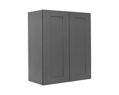 a gray cabinet with two doors on the front and one door open to reveal it