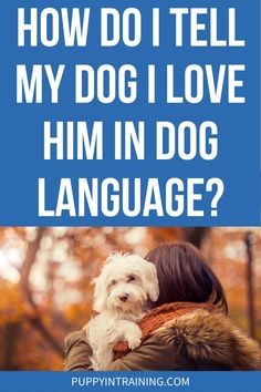 a woman hugging her dog with the words how do i tell my dog i love him in