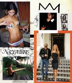 the collage shows photos of people in bikinis, and pictures of women on stairs