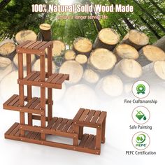 the wooden stand is made out of wood and has four sections for each section to hold logs