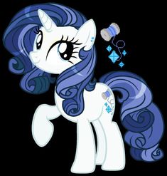 a pony with long hair and blue eyes standing in front of a black background,