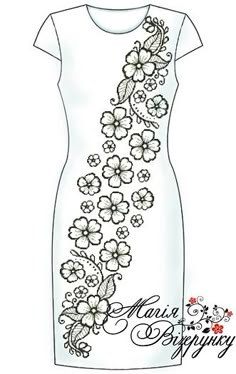 a drawing of a dress with flowers on it