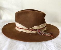 Rustic Handmade Fedora For Western-themed Events, Handmade Rustic Fedora For Western-themed Events, Country Style Fedora Hats For Western-themed Events, Branded Hats, Western-themed Felt Hat With Feathers And Flat Brim, Western-themed Fedora Hat With Feathers, Sewing Logo Design, Texas Chic, Hat Decor