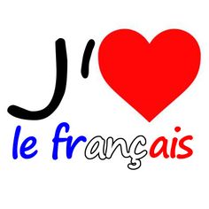 the word i love is written in french and has a red heart on top of it