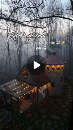 an aerial view of a house in the woods with text overlaying it that reads, fall evening pleases for any in the us part 2