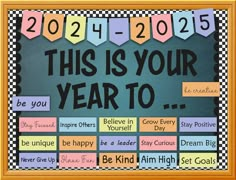 this is your year to be kind of high school classroom bulletin board with colorful ribbons