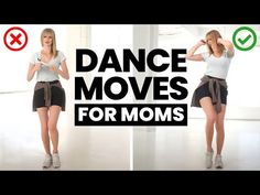 two women in short skirts are dancing with the words dance moves for moms