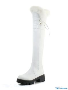 OrcaJump - Womens Over The Knee Boots Chunky Heel Round Toe Minimalism PU Leather Zipper Fall/Winter White/Black/ Women's Over The Knee Boots, Boots Chunky, Leather Zipper, Winter White, Chunky Heel, Over The Knee Boots, Over The Knee, Chunky Heels, Knee Boots