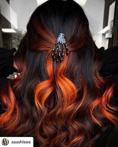 Brown Hair With Orange Highlights, Fall Hair Color Trends, Fall Hair Color For Brunettes, Pretty Hair Color, Hair Color And Cut, Halloween Hair, Fall Hair Color, Hair Inspiration Color, Beauty Stuff