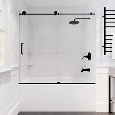 ANZZI continues its tradition of innovative home design with the DON series tub glass door. The ANZZI Don series features a modern marriage of tempered, crystal clear, Deco-glass panels with stainless steel RHINO ALLOY approved hardware finish in beautiful matte Black. ANZZI's own TSUNAMI GUARD shielding repels water and prevents fogging and moister build up. With effortlessly wide opening functionality and cutting edge modern style ANZZI has what you need to build your dream shower. ANZZI Don S Tub Shower Combo With Glass Doors, Tub Glass Door, Tub With Glass Door, Black Bathtub, Stainless Steel Door Handles, Dream Shower, Bathtub Doors, Tub Doors, Tub Shower Doors