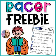 a poster with the words racer freebie and a photo of a person sitting on an inflatable chair