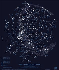 the constellations poster is shown in blue and white