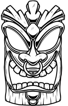 an illustration of a tiki mask in black and white