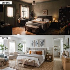 before and after photos of a bedroom makeover