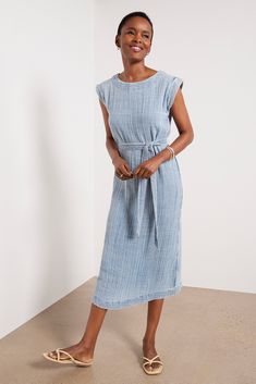 FAHERTY Dream Cotton Dress | EVEREVE Breezy Cotton Midi Dress For Spring, Cotton Belted Beach Dress, Belted Summer Midi Dress For Daywear, Summer Belted Midi Dress For Daywear, Belted Midi Dress For Beach And Spring, Belted Cotton Beach Dress, Casual Linen Dress With Tie Waist For Vacation, Casual Linen Midi Dress With Tie Waist, Casual Belted Linen Dress For Beach