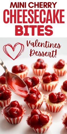 Foolproof baked mini cherry cheesecake bites are one of our favorite Valentines desserts and Valentines treats for a crowd. These mini desserts are perfect for a kid's Valentines Day party at home or at school, a Galentines Day girl's night, or a family night dessert table. Add this yummy Valentine's Day cheesecake recipe to your list of Valentines food to try this year!