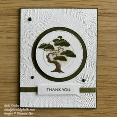 a thank card with an image of a bonsai tree in a circle on it