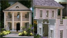 three different pictures of a doll house with porches and balconies