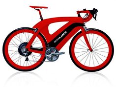 a red and black bike on a white background