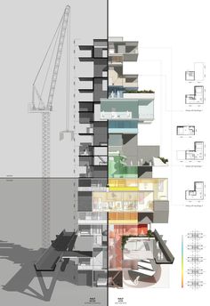 an architectural drawing shows the various sections of a building that are connected to each other