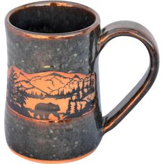 Handmade pottery beer tankard with bear scene - Made in the USA - Your Western Decor Everyday Table Settings, Western Dinnerware, Forest Mist, Table Settings Everyday, Western Dishes, Beer Glassware, Colorful Pottery, We Bear, Wine Decor