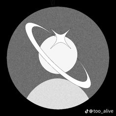 a black and white image of a saturn with the moon in the center, on a dark background