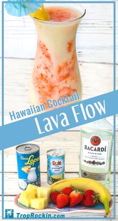 the hawaiian cocktail lava flow is made with fresh fruit, coconut and watermelon