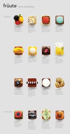 a poster with different types of desserts and candies on it's sides