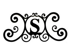 the letter s is made up of swirly black ironwork and sits on a white background